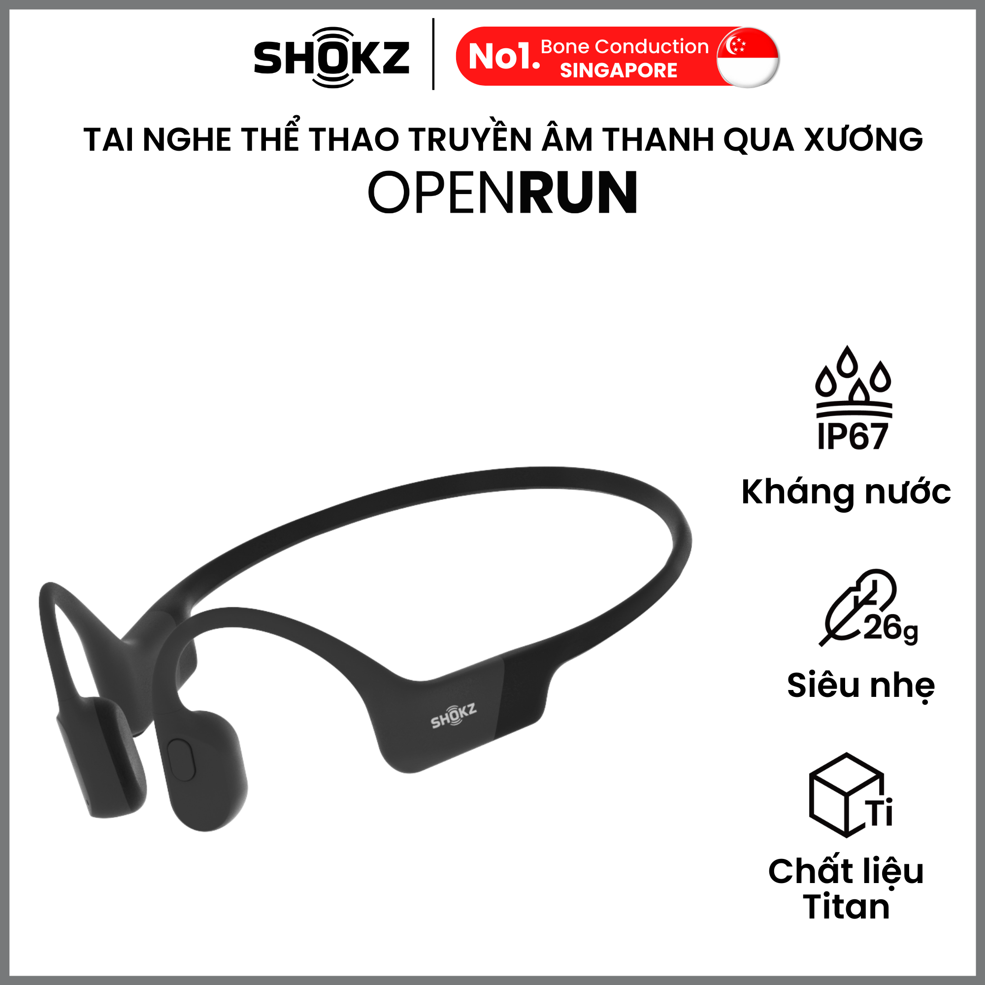 Tai Nghe Bluetooth Thể Thao Truyền Âm Thanh Qua Xương SHOKZ OPEN RUN S803 Màu Đen - Hàng chính hãng