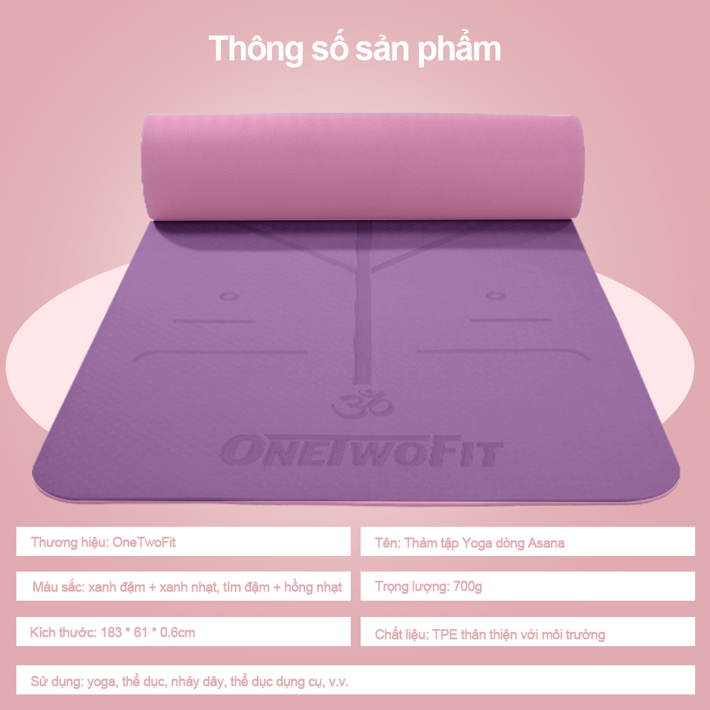 OneTwoFit Thảm Tập Yoga Định Tuyến TPE cao cấp tặng kèm túi đựng - 2 Lớp Chống Trượt 6mm/8mm