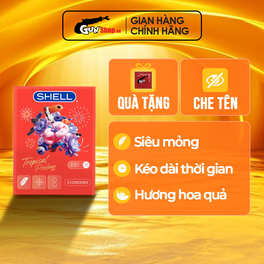 Bao cao su Shell Tropical Prolong kéo dài thời gian, hương hoa quả nhiệt đới - Hộp 3 cái