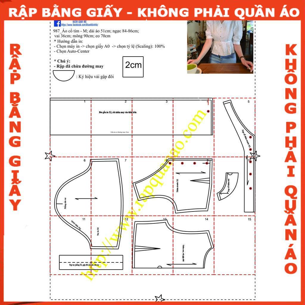 Rập giấy A0 mã 987- rập áo tay phồng (BẢN VẼ)