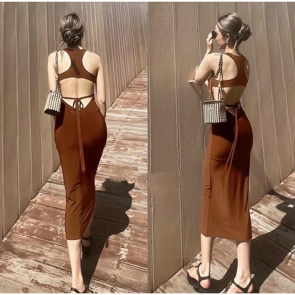 Đầm ôm body sọc,đầm xẻ tà tôn dáng Form FREESIZE, chất len gân đẹp
