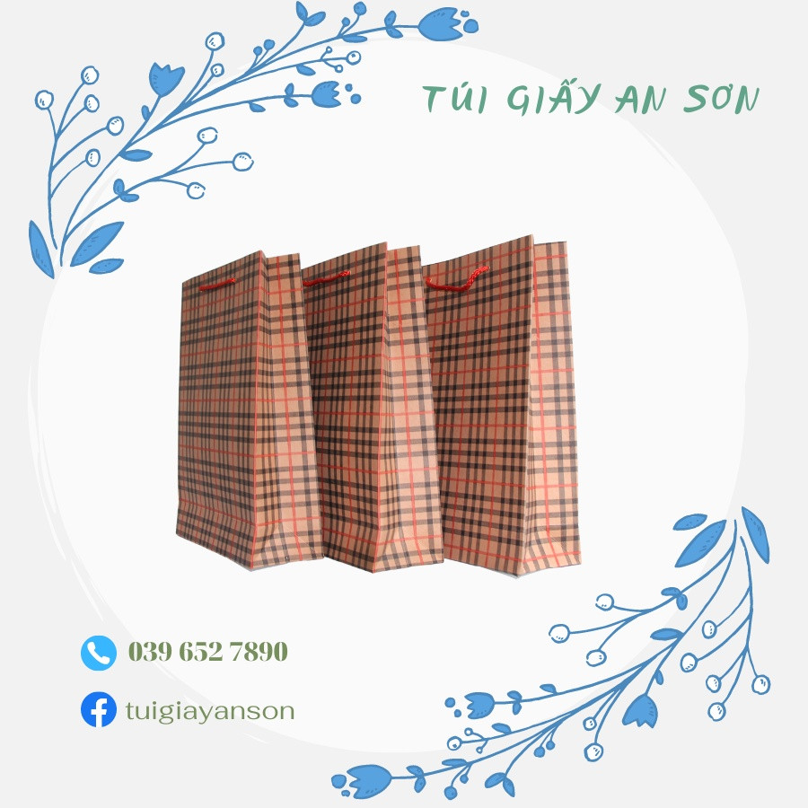 Combo10 Túi Giấy Đựng Quà Siêu Xinh Họa Tiết Kẻ Karo Đơn Giản Nhẹ Nhàng KT 27.5x9.5x36 cm