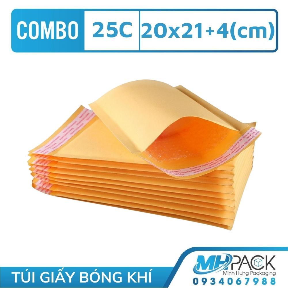 Túi gói hàng chống sốc combo 20x21+4cm 25 túi giấy màu vàng sẵn băng keo đóng gói hàng dễ vỡ