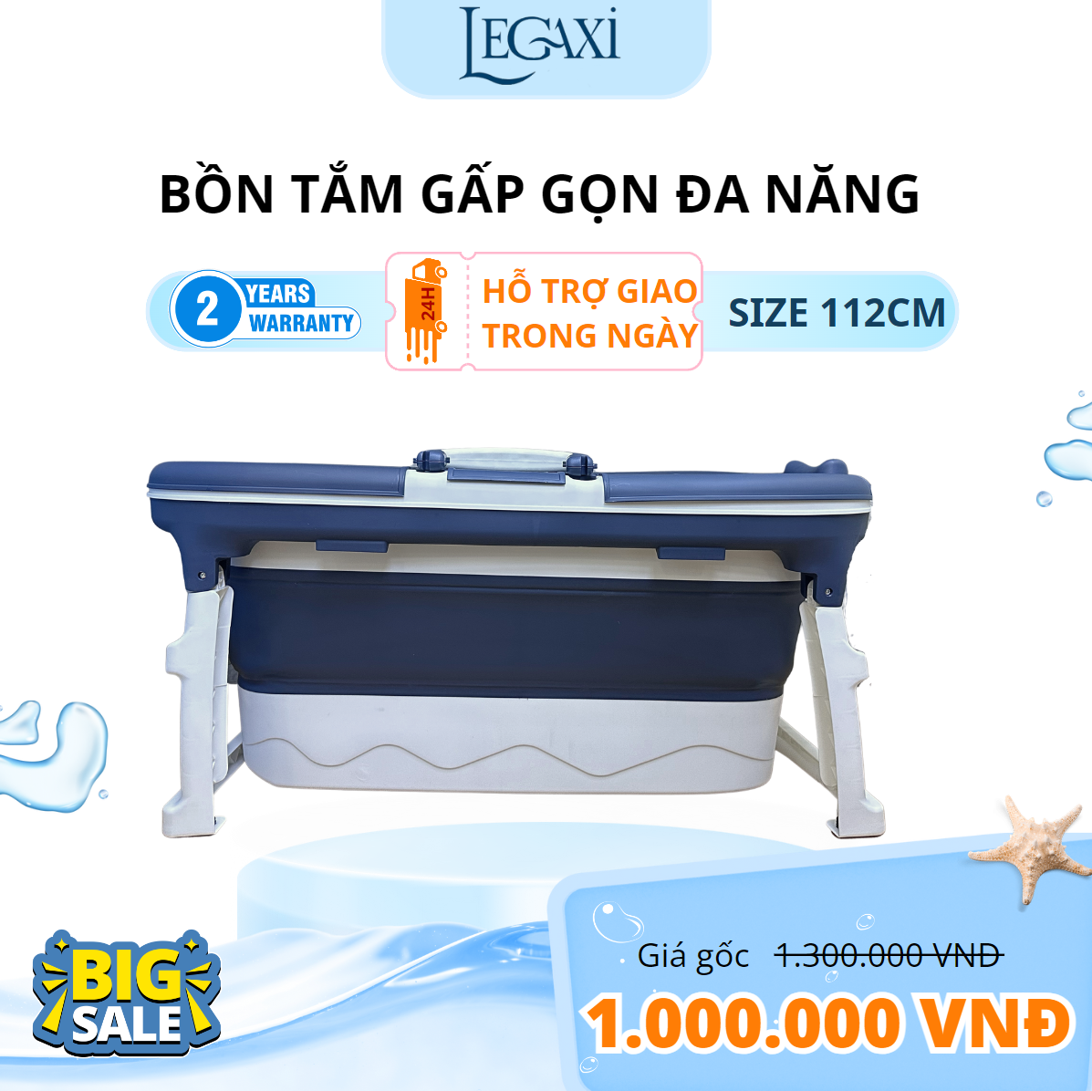 Bồn Tắm Gấp Gọn Đa Năng Legaxi, Dùng cho Trẻ Em, Người Lớn, Làm Bằng Chất Liệu PP và PTE Size 112cm