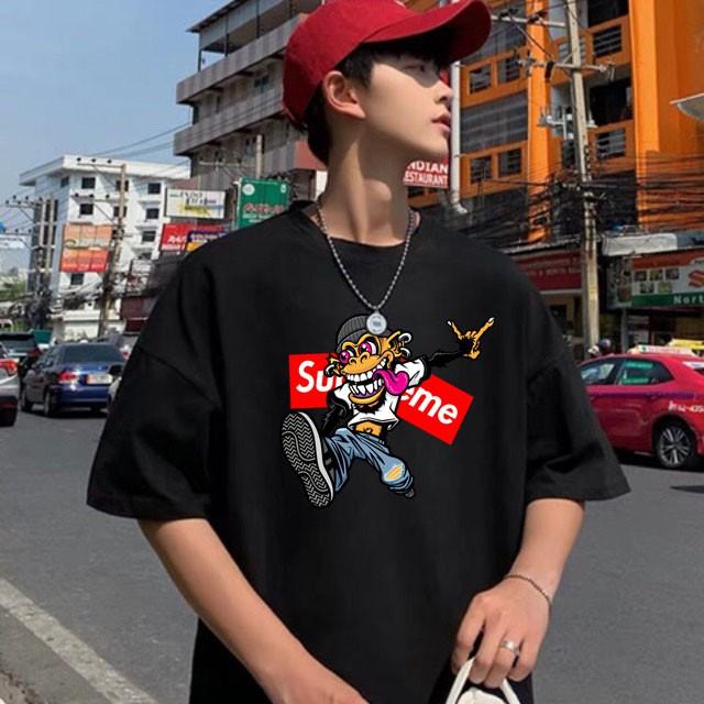 Áo thun tay lỡ unisex Monkey Super Màu Đen Cam