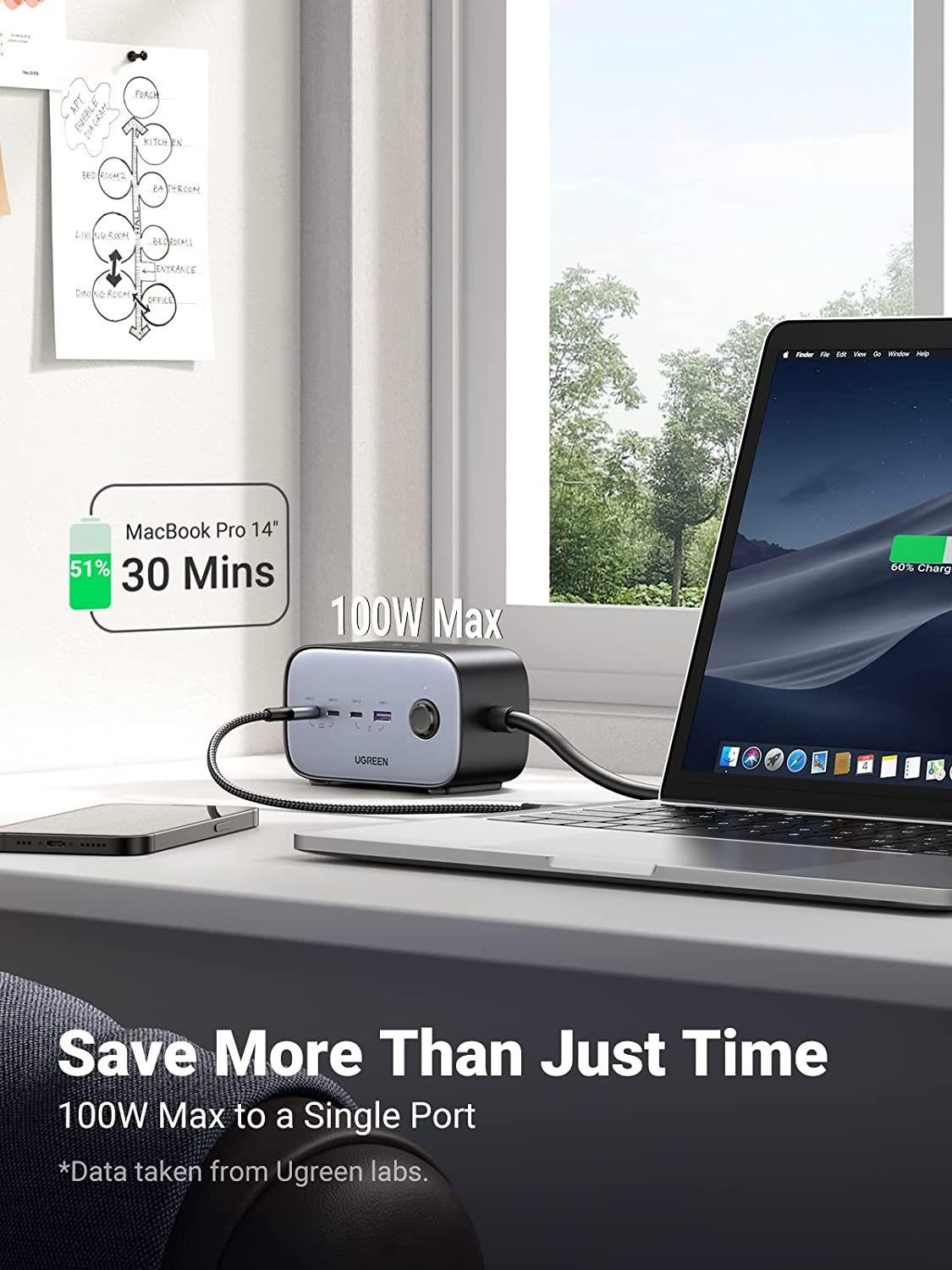 Ugreen UG40896CD270TK 100W Màu Xám Bộ sạc DigiNest Pro gồm 3 cổng USB-C và 1 cổng USB-A chuẩn cắm US - HÀNG CHÍNH HÃNG