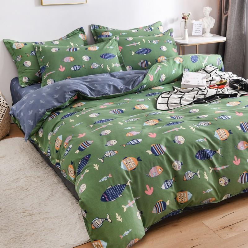 Bộ Chăn Ga Gối Cotton Poly Cá Xanh Lá