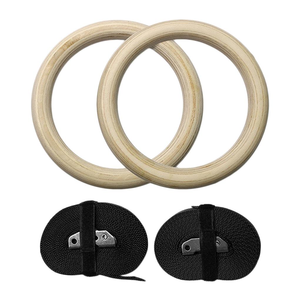 Wood Gymnastic Rings with Adjustable Straps Heavy Duty Gym Equipment