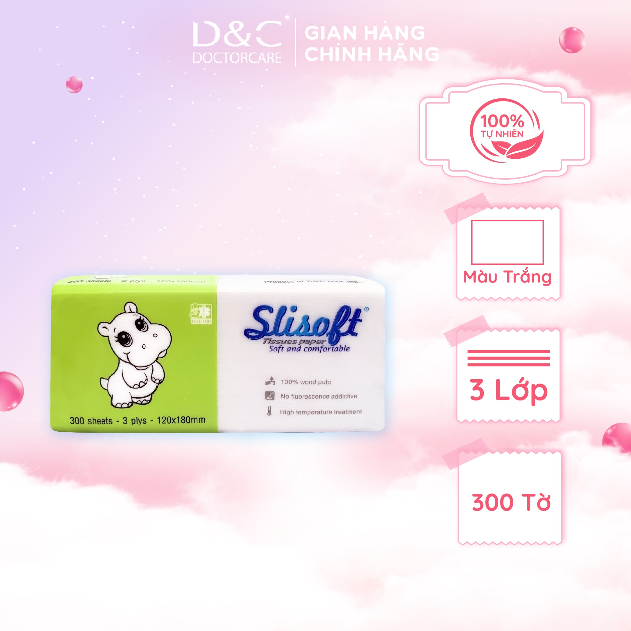 Giấy ăn Slisoft Trắng 100 tờ x 3 lớp, khăn giấy khô thân thiện môi trường không chất tẩy trắng an toàn cho cả gia đình