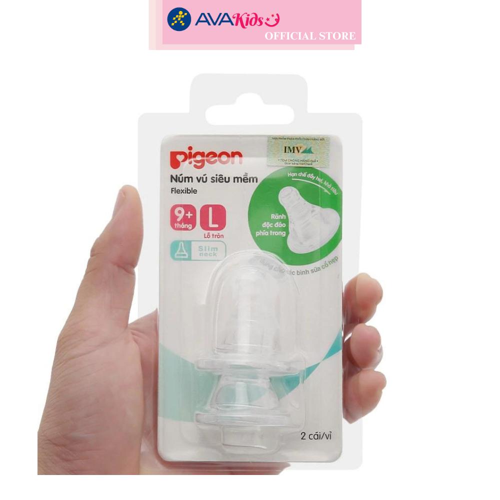 Bộ 2 núm ti Pigeon siêu mềm cổ hẹp size L (từ 9 tháng)
