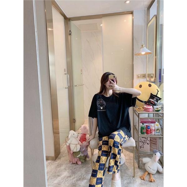 Đồ bộ nữ mặc nhà Pyjama Đồ Bộ Ngủ Thun Quần Dài , Sét Bộ Mặc Nhà Hàng Quảng Châu, Hoạt Hình Chú Mèo Máy