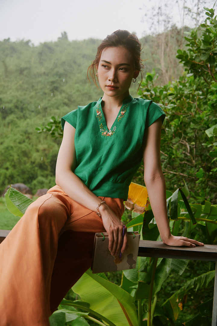 Áo Bo Tay Liền Linen Thêu Tay TOP218 thời trang thiết kế Hity