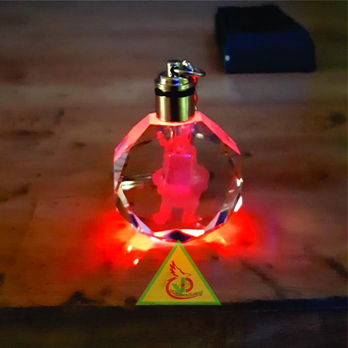 Móc khóa pha lê phát sáng khắc hình Gấu 3D_Quà tặng