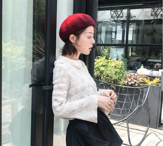 Mũ nồi beret nữ dạ nón bánh tiêu nữ thời trang màu đỏ