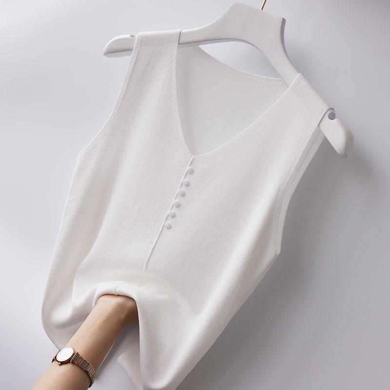 MS565 Áo ba lỗ nữ mùa hè dệt kim đính cúc