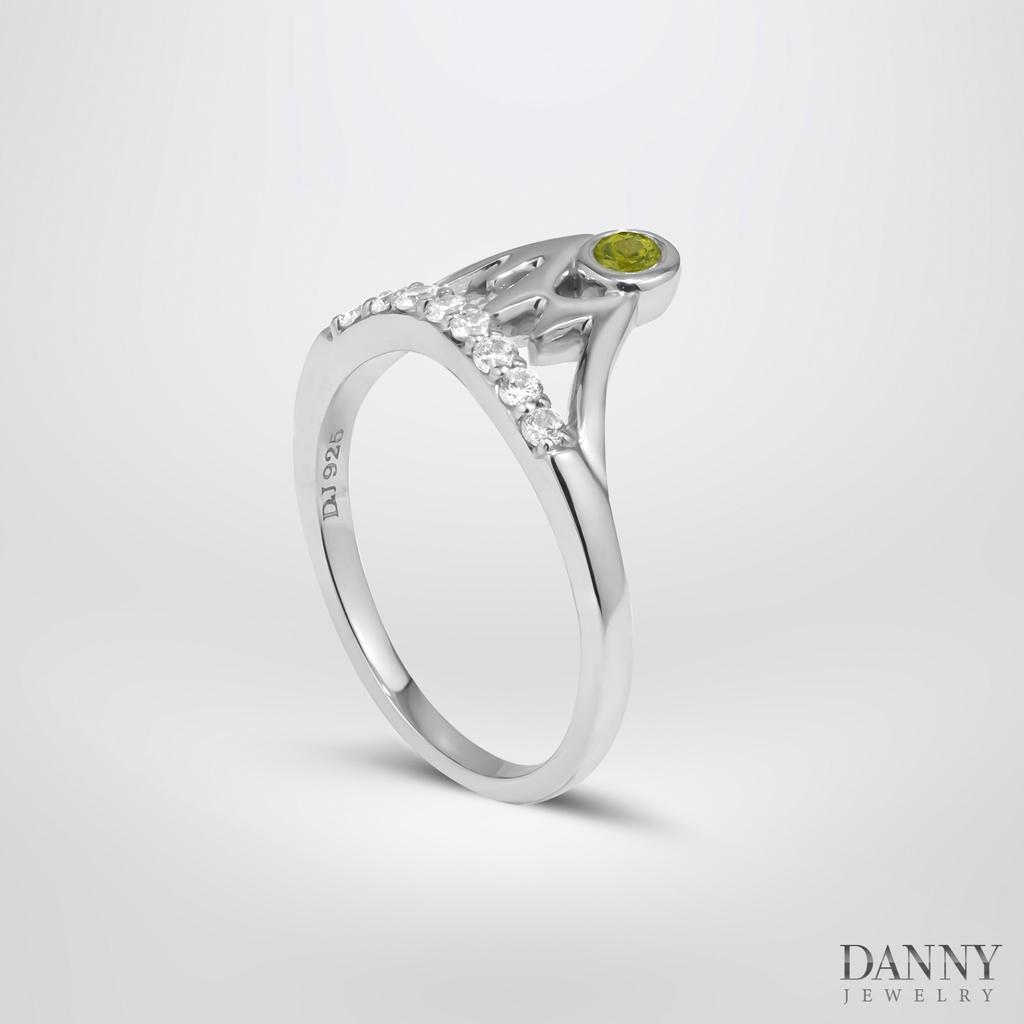 Nhẫn Nữ Bạc Danny Jewelry 925 Ngọn Núi Đính Đá Peridot Xi Rhodium N0037