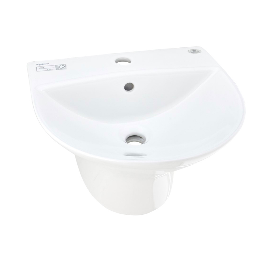Bộ lavabo treo tường liền chân Viglacera V63 sứ Ceramic cao cấp, men Nano kháng khuẩn, chuẩn ISO 9001, có lỗ xả tràn - Hoa Sen Home - Hàng chính hãng