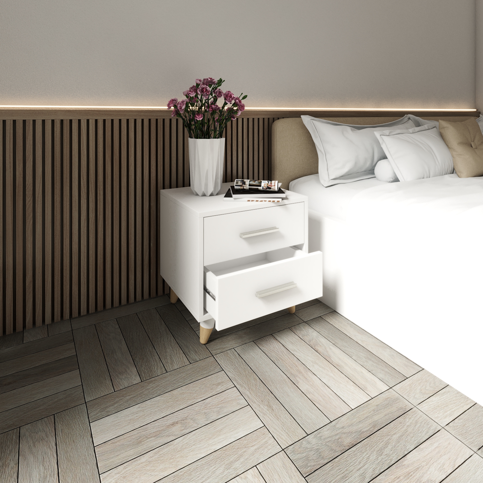 [Happy Home Furniture] OSRI, Táp đầu giường  - chân gỗ chéo ,  45cm x 40cm x 45cm ( DxRxC), THK_024