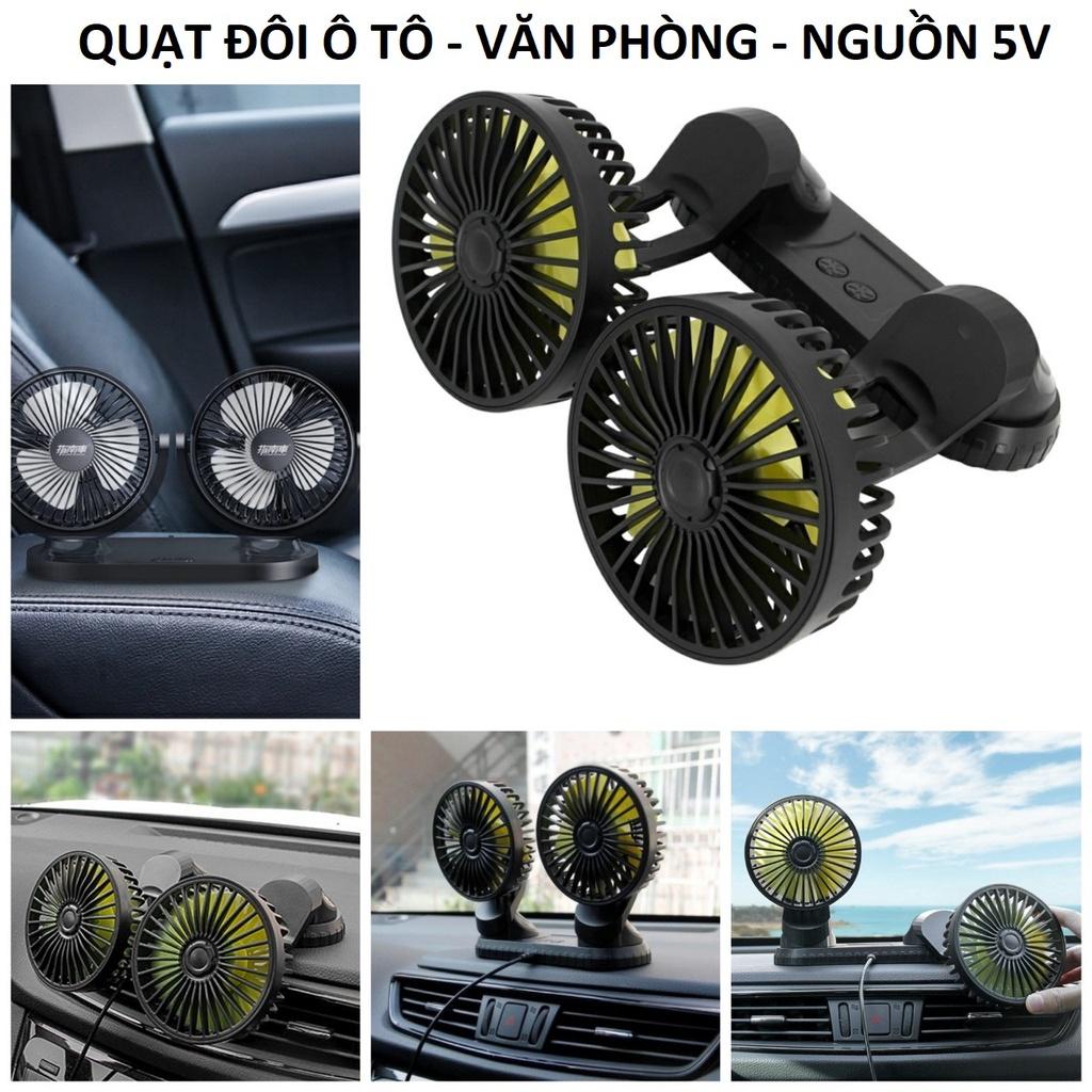 Quạt máy đôi gắn taplo ô tô xe hơi văn phòng 12v, 24v nhỏ gọn xoay 360 tiện ích cao cấp mẫu mới loại tốt gió mạnh