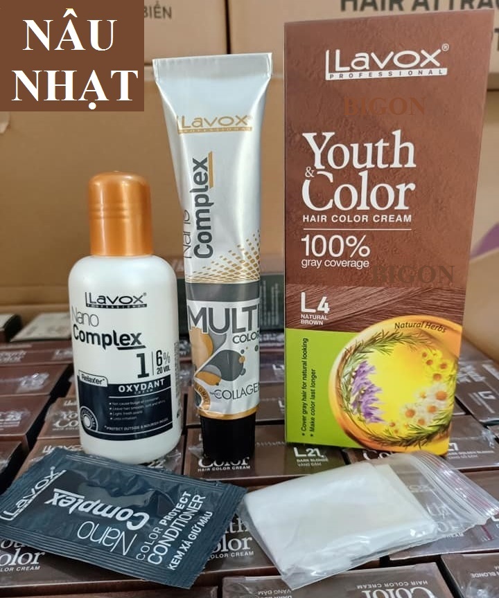 Nâu Hạt Dẻ #L4 (Mẫu Cũ Nâu Nhạt) Kem Nhuộm Dưỡng Tóc Phủ Bạc Lavox Youth&amp;Color L4