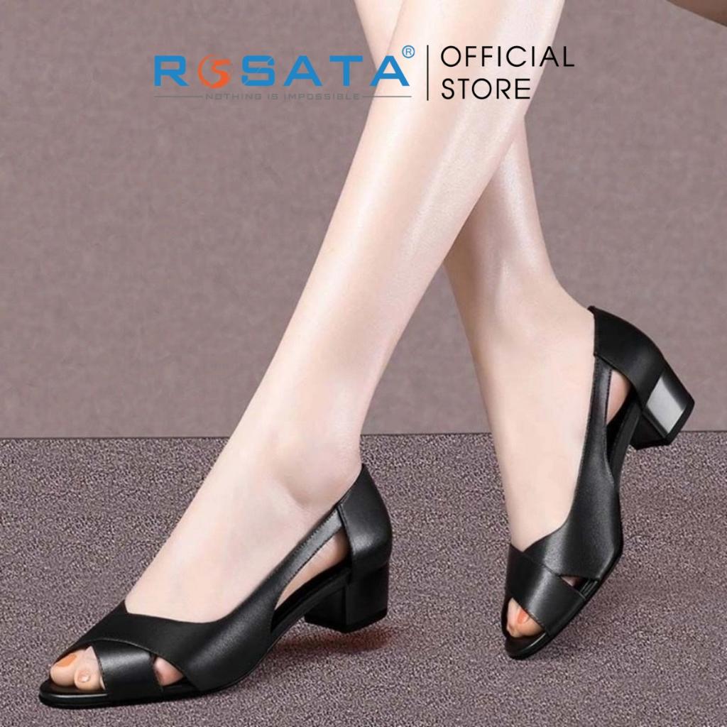 Giày sandal nữ ROSATA RO410 xỏ ngón mũi tròn quai hậu gót vuông cao 3cm xuất xứ Việt Nam - Đen