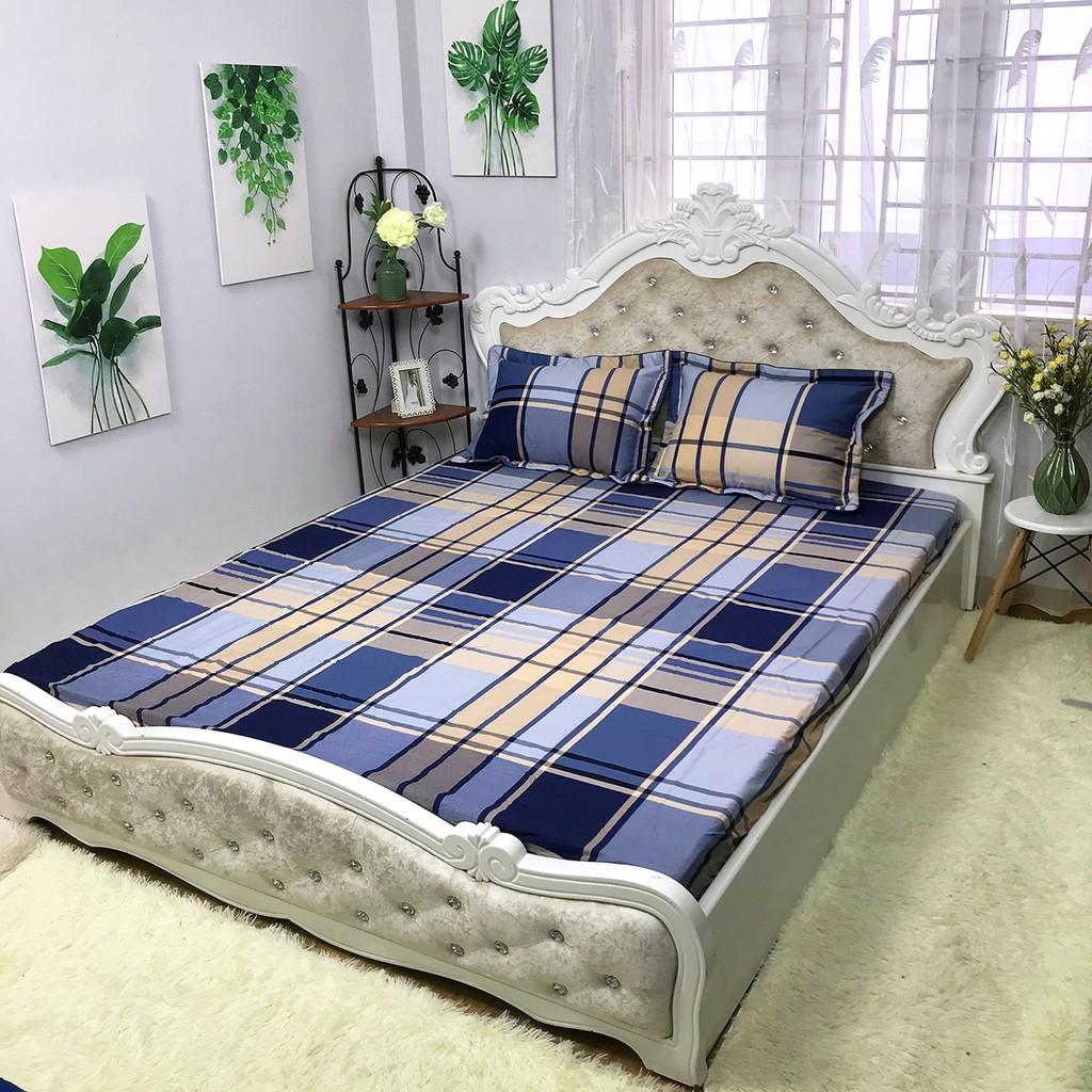 Bộ Ga Gối Cotton 100% Hàng Việt Nam Chất Lượng Cao Mẫu CARO 3. Thấm Hút Mồ Hôi Cực Tốt
