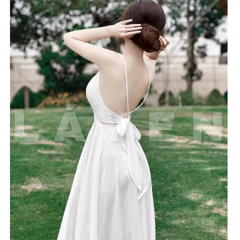 Đầm maxi đi biển dã ngoại,đầm maxi NoBrand dáng xòe thiết kế 2 dây hở lưng sang chảnh Thời Trang
