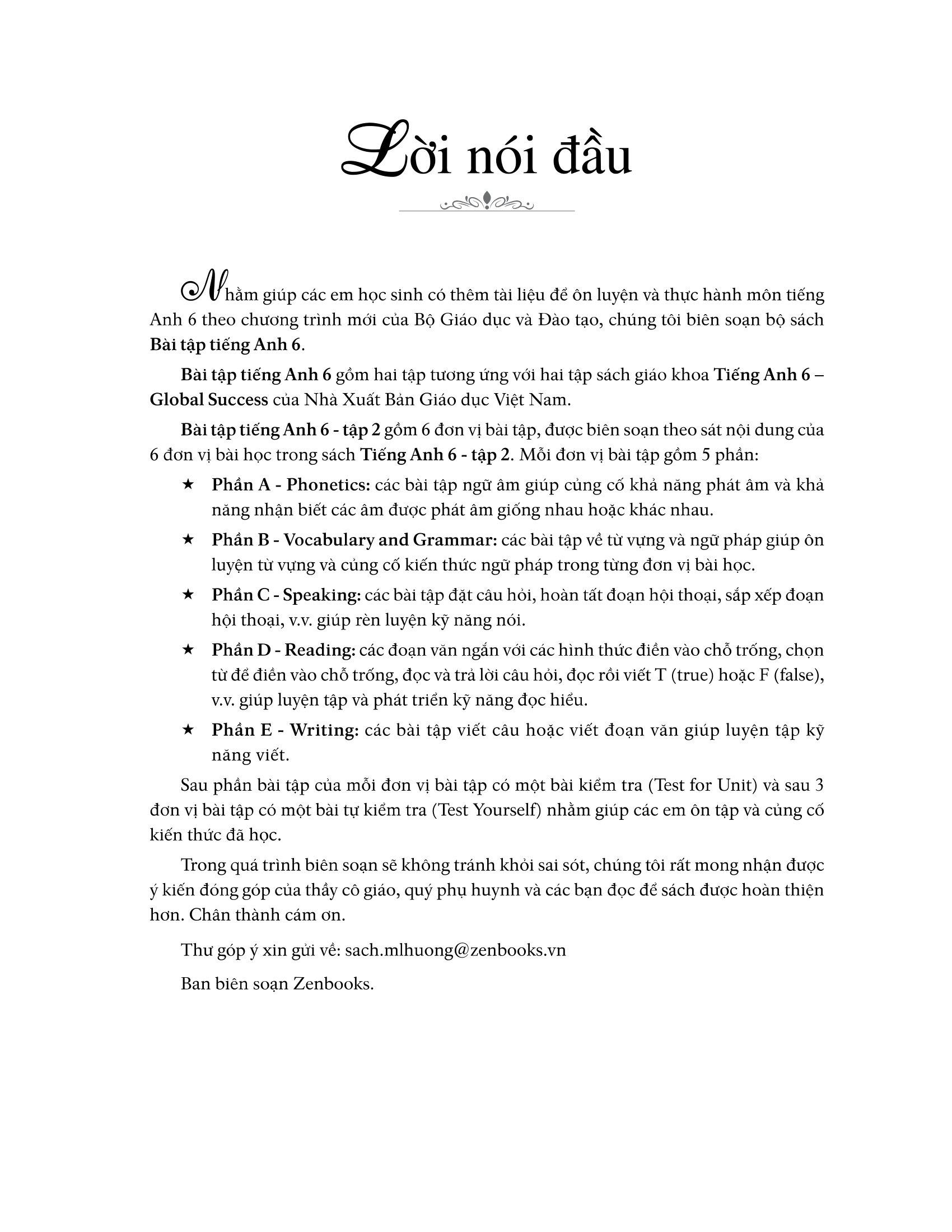 Bài Tập Tiếng Anh Lớp 6 Tập 2 (Không Đáp Án) - Dùng Kèm SGK Global Success