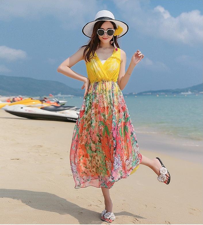 Đầm matxi hoa cổ V dạo phô biển GD7012A