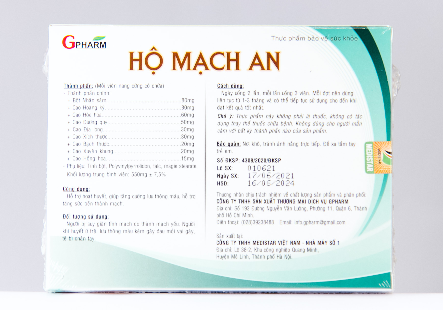 Thực phẩm bảo vệ sức khỏe Viên uống hỗ trợ trong các trường hợp suy giãn tĩnh mạch HỘ MẠCH AN Hộp 60 viên