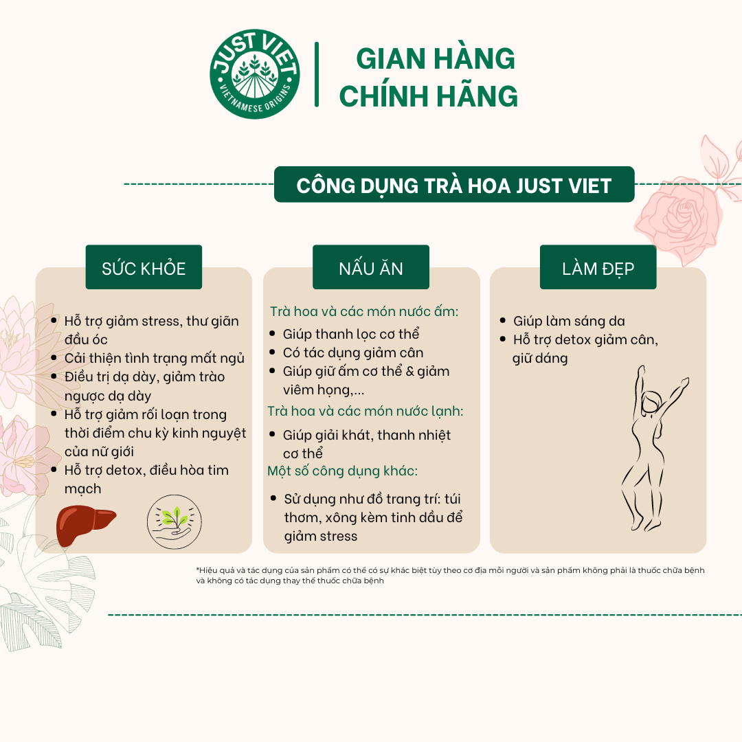 Trà Hoa Thiên Nhiên Detox Just Viet - Hoa Cúc & Kỷ Tử - Thanh Lọc, Tốt Cho Sức Khỏe - Túi 20g