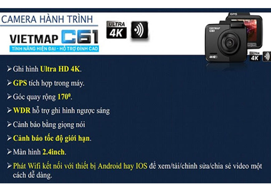 Camera Hành Trình ghi hình Ô tô VietMap C6 ( Phát WiFi + Sim 4G)  + Tặng thẻ Nhớ 32G - Hàng chính hãng