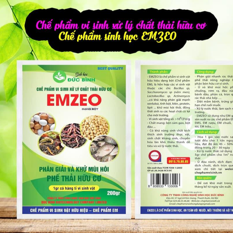 2 GÓI CHẾ PHẨM VI SINH EMZEO - KHỬ MÙI HÔI, Ủ RÁC THẢI HỮU CƠ - GÓI 200GR