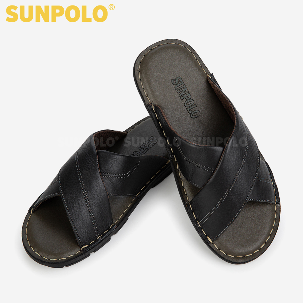 Dép Nam Quai Chéo Da Bò Cao Cấp SUNPOLO AQC026