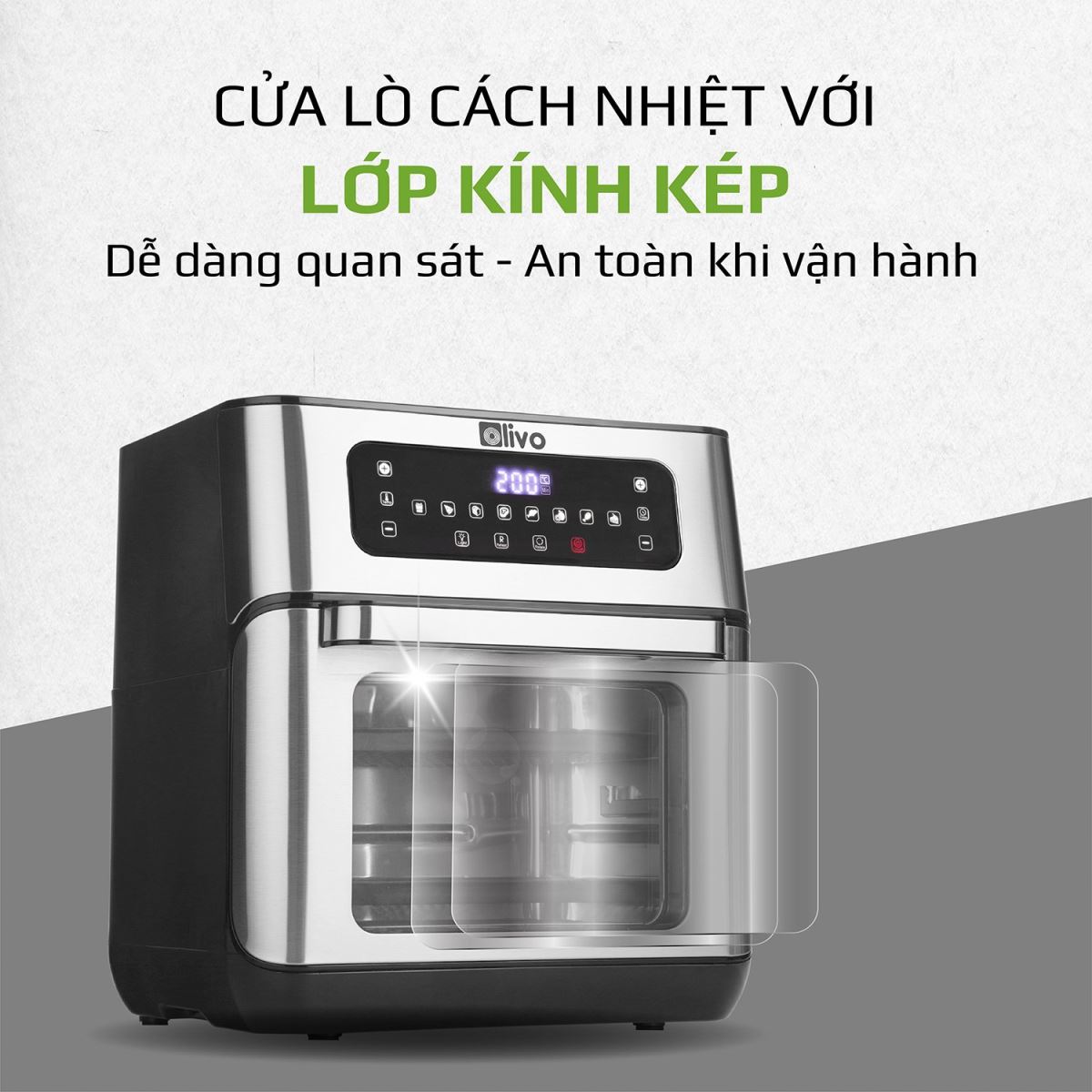 Nồi Chiên Không Dầu OLIVO AF12 - Hàng Chính Hãng - 8 Chức Năng - Dung Tích 12L - Công Suất 1800W - Thương Hiệu Mỹ