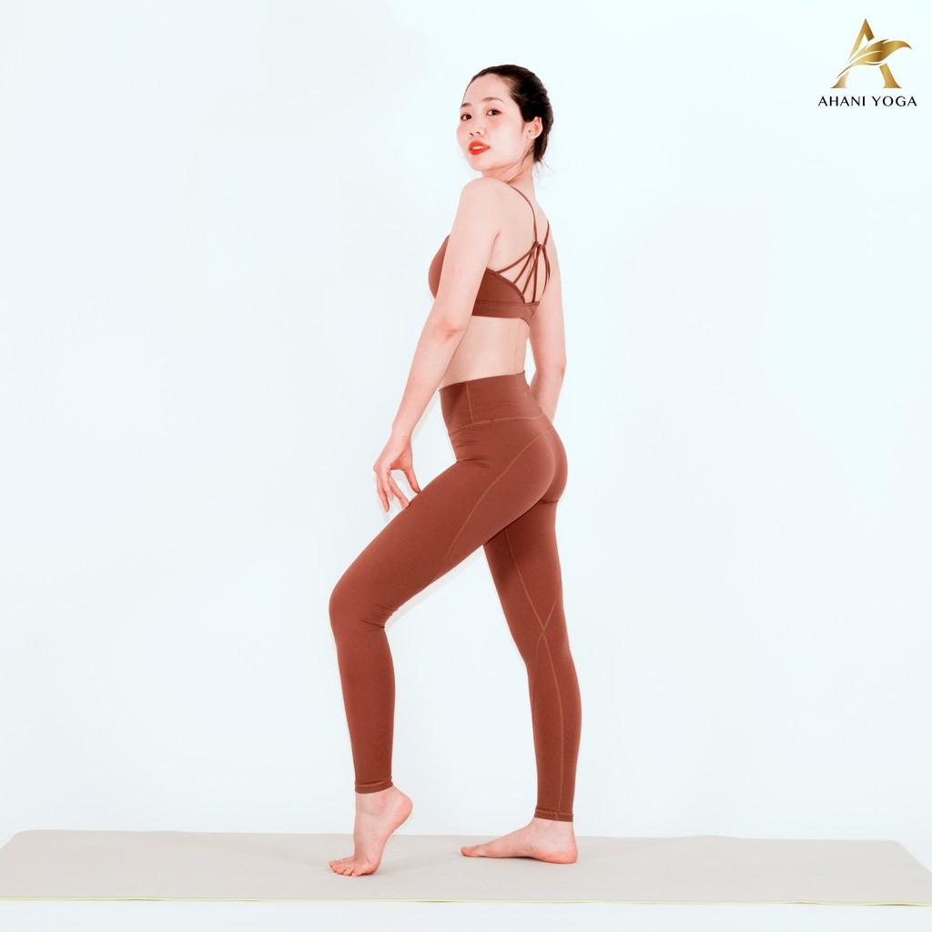 Set đồ tập yoga, gym, bộ quần áo tập cao cấp, bộ đồ tập thương hiệu Ahani yoga màu nâu tây