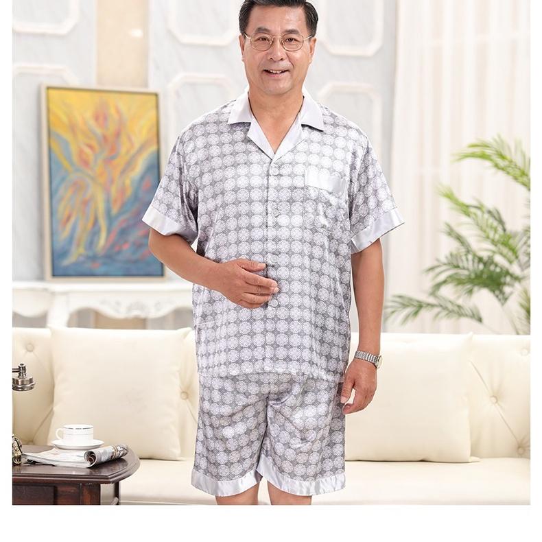 Bộ pyzama lụa ngắn tay mặc nhà nam trung niên_hàng sẵn