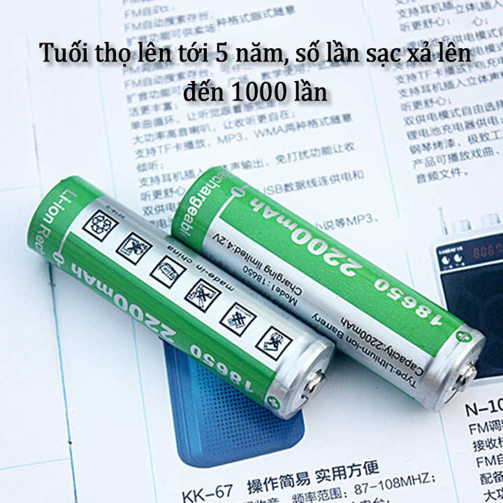 Pin sạc Lithium 18650 4.2V dùng cho loa nghe đài, loa nghe kinh phật 2200mAh