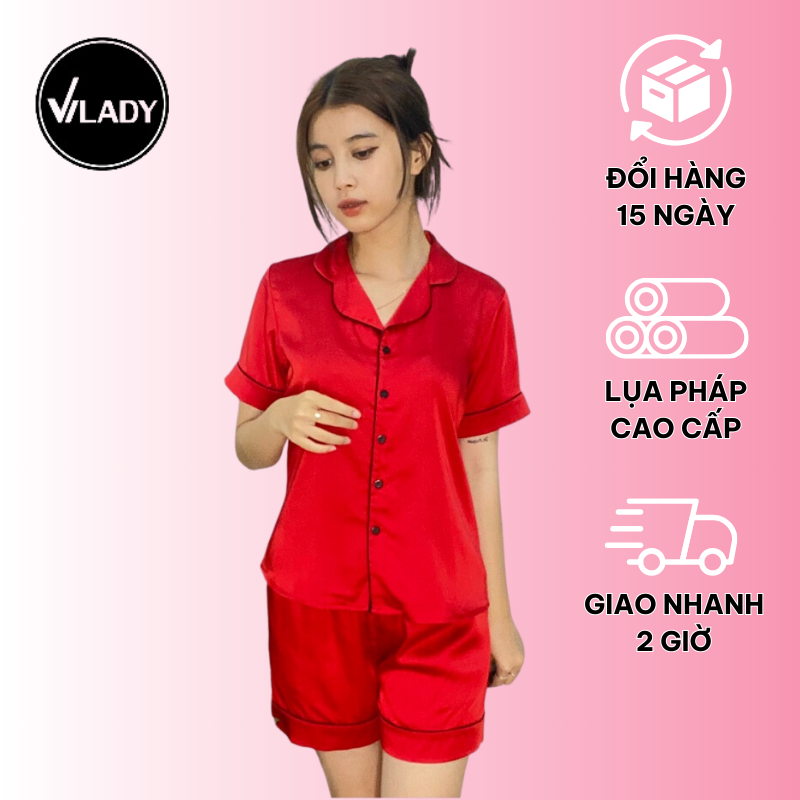 Bộ đồ Pijama lụa, đồ mặc nhà nữ  VILADY - B125 kiểu quần đùi tay cộc họa tiết trơn, chất liệu lụa Pháp (lụa latin) cao cấp - Màu đỏ đô