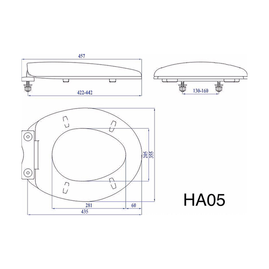 Nắp bồn cầu rơi êm Hùng Anh HA05 chất liệu nhựa nguyên sinh ABS, trọng lượng 1.8kg - Hoa Sen Home - Hàng chính hãng