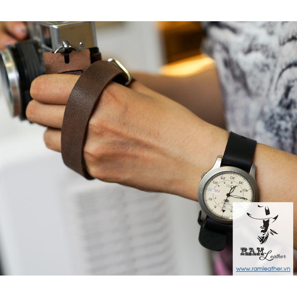 Dây đồng hồ Nato đơn đen tuyền da bò thật thanh lịch – Đủ size từ 18, 20, 22mm, Casio AE1200 ,Apple watch