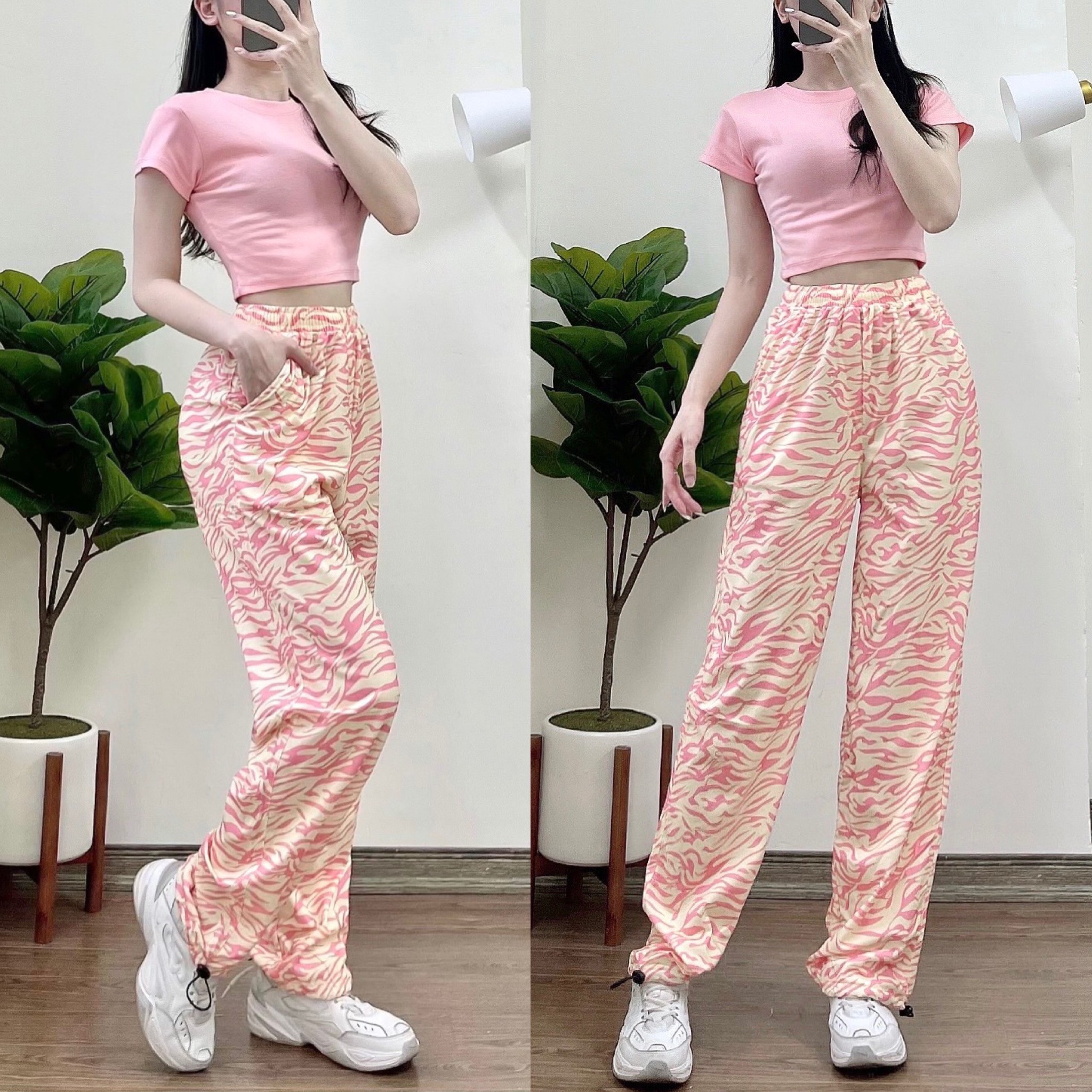 Quần Jogger 3D Ulzzang Unisex Jogger Loang Màu Dây Rút Lai Ống Rộng Báo Hồng V2 - MM