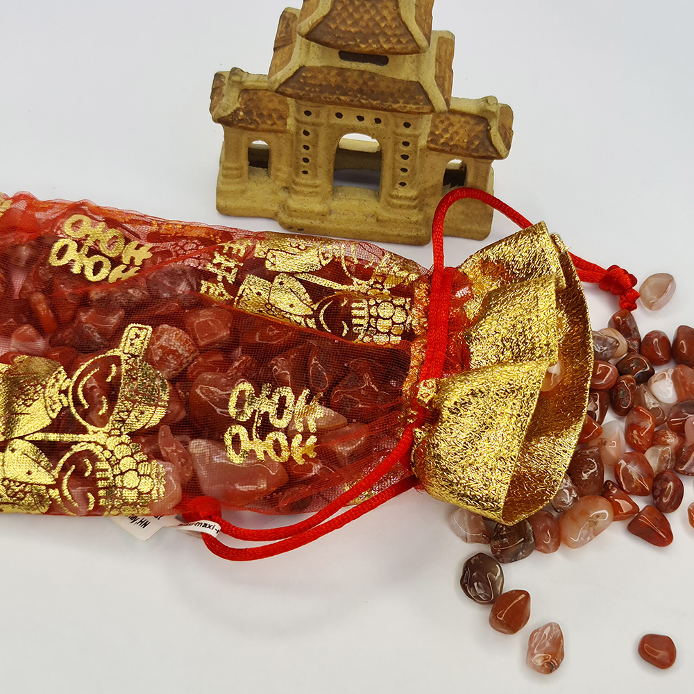 Túi Quà Tặng Tài Lộc Đá Thạch Anh Đỏ - 100g - Mx - Hợp Mệnh Thổ, Hoả