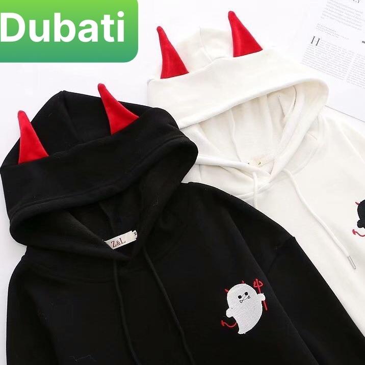 ÁO KHOÁC NỈ HOODIE NAM NỮ HỌA TIẾT MA CUTE CHẤT NỈ DÀY MỊN FROM RỘNG- DUBATI FASHION