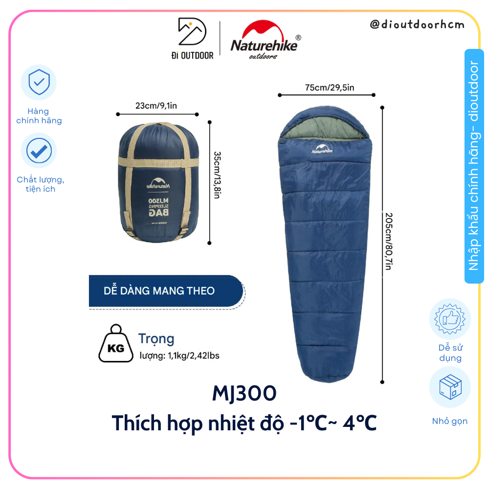 Túi Ngủ Ba Mùa Naturehike MJ300 CNK2300SD014, Túi ngủ Văn Phòng, Nhiệt độ -1℃~ 4℃