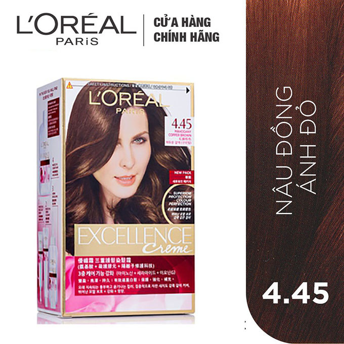 Kem Nhuộm Dưỡng Tóc Phủ Bạc L'oreal Excellence Cream 172ml - Màu 4.45 Nâu Đồng Ánh Đỏ