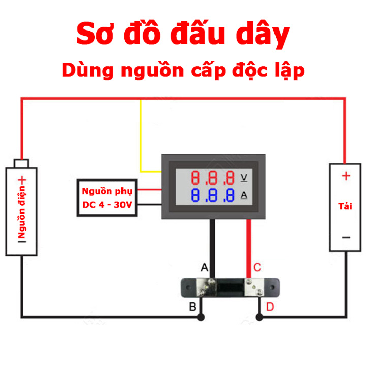 Đồng hồ đo dòng điện điện áp DC 100A 0-100V kèm điện trở SHUNT