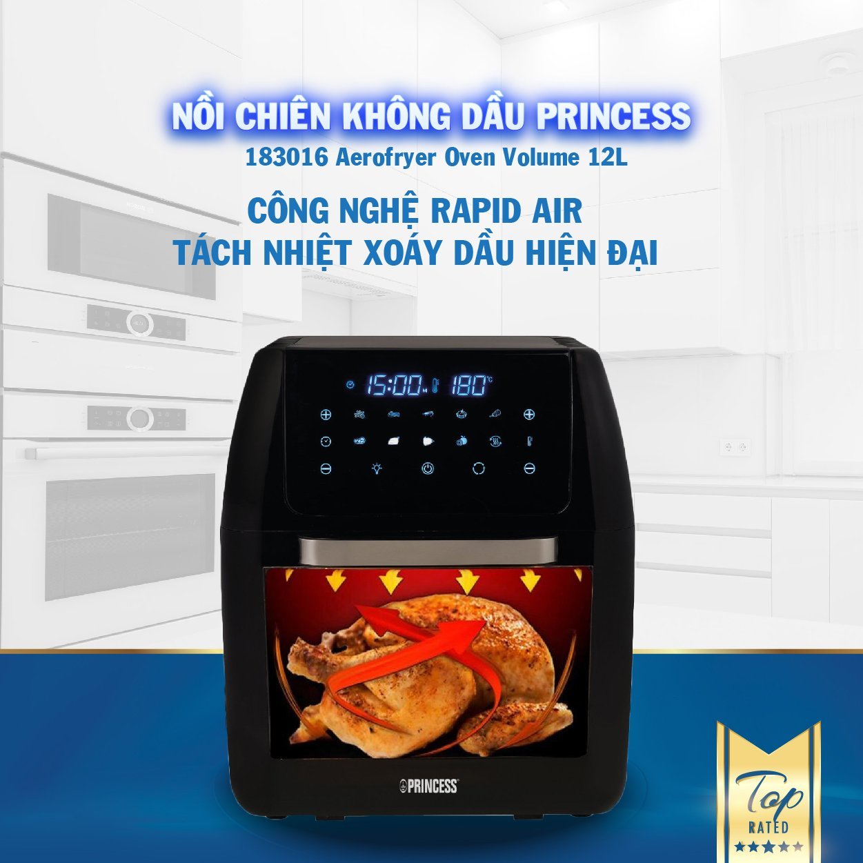 Nồi Chiên Không Dầu Kèm Lò Nướng Princess 183016  Thương Hiệu Hà Lan (12L)-  - Hàng Chính Hãng