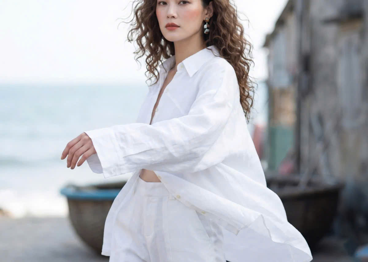 Áo Sơ Mi Oversize Linen Trắng Sương Top175 Thời trang Hity