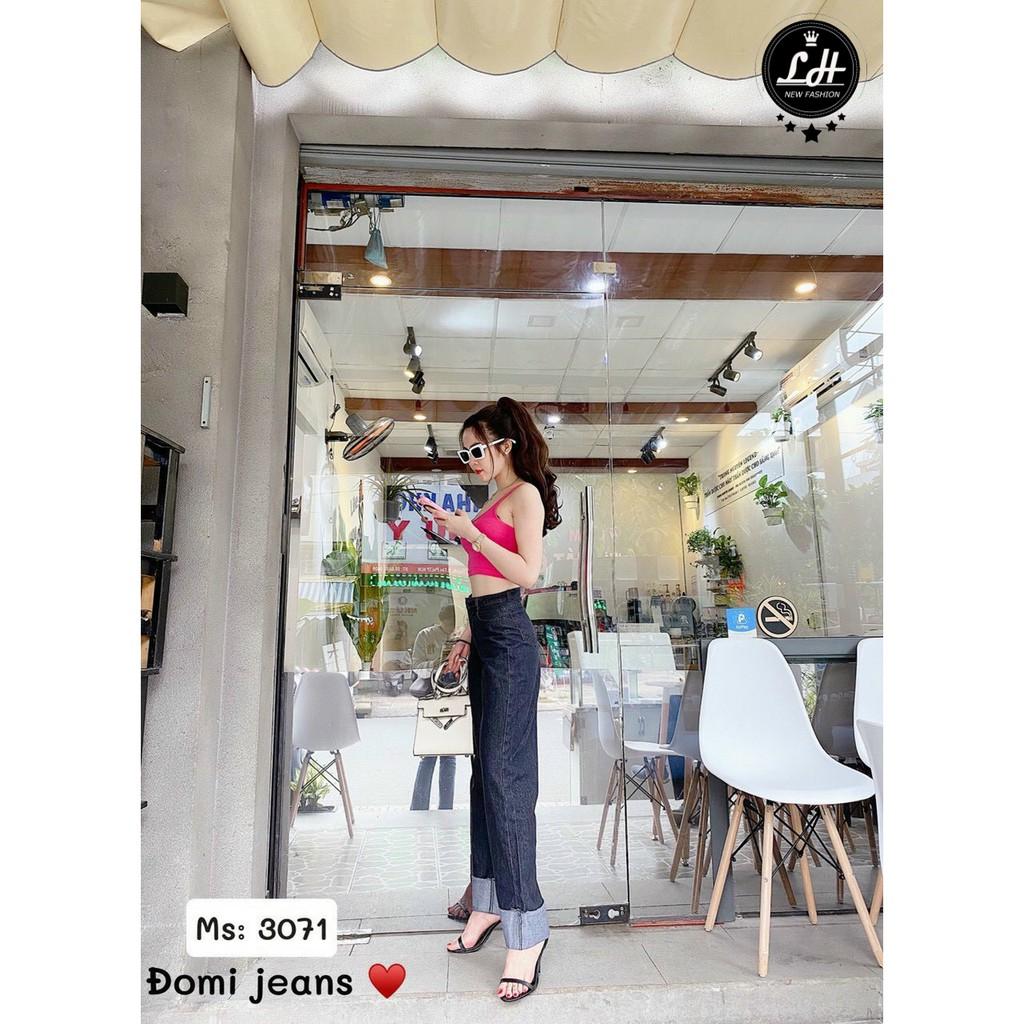 Quần bò ống rộng nữ lưng cao Ulzzang LH màu xám đen kiểu xắn gấu MS 3071